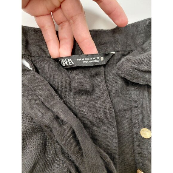 Zara Womens Black Linen Halter Top With Button Front & Tie Neck - Picture 3 of 7